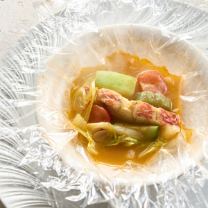 アカマチと島野菜のカルトッチョ(YOMITANブイヤベース)車エビのビスク風味