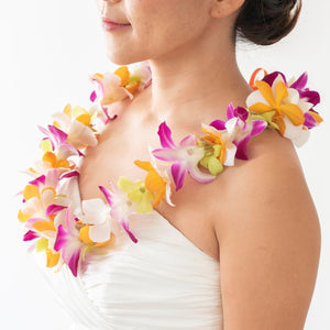 生花レイ カラフルシングルオーキッド(オレンジミックス)