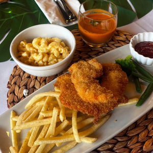 ①チキンフィンガー&フライドポテト、マカロニ&チーズ