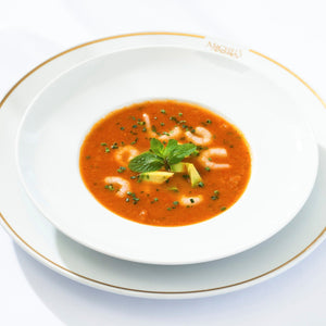 ハワイ島カムエラ産トマトのガスパチョスープ ベイシュリンプと共に