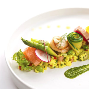 オーガニックアルボリオライスと野菜のサラダ&シーフードを飾ってジャルダン風